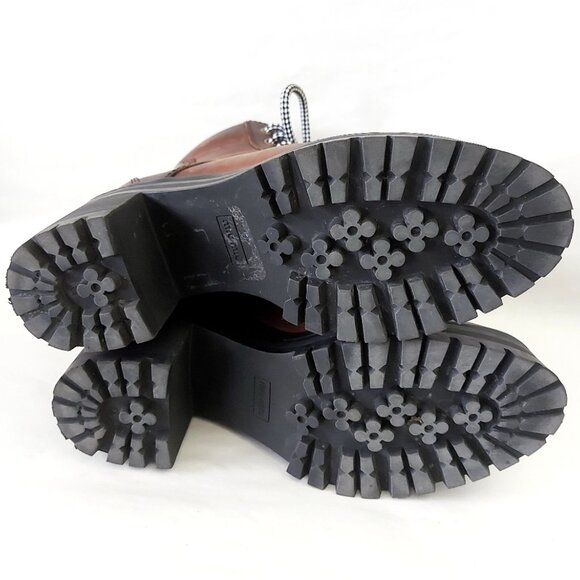 Miu Miu Lace-up Boots EU 37.5 Distressed Leather Block Chunky Heels Alpine Comba - Picture 15 of 15